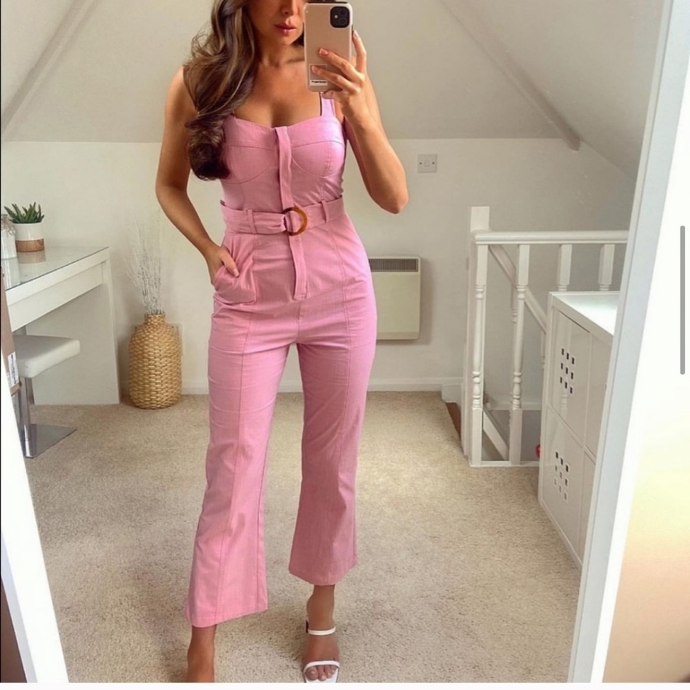 NWT ZARA Fitted Jumpsuit With Belt Pink XS - Picture 5 of 10
